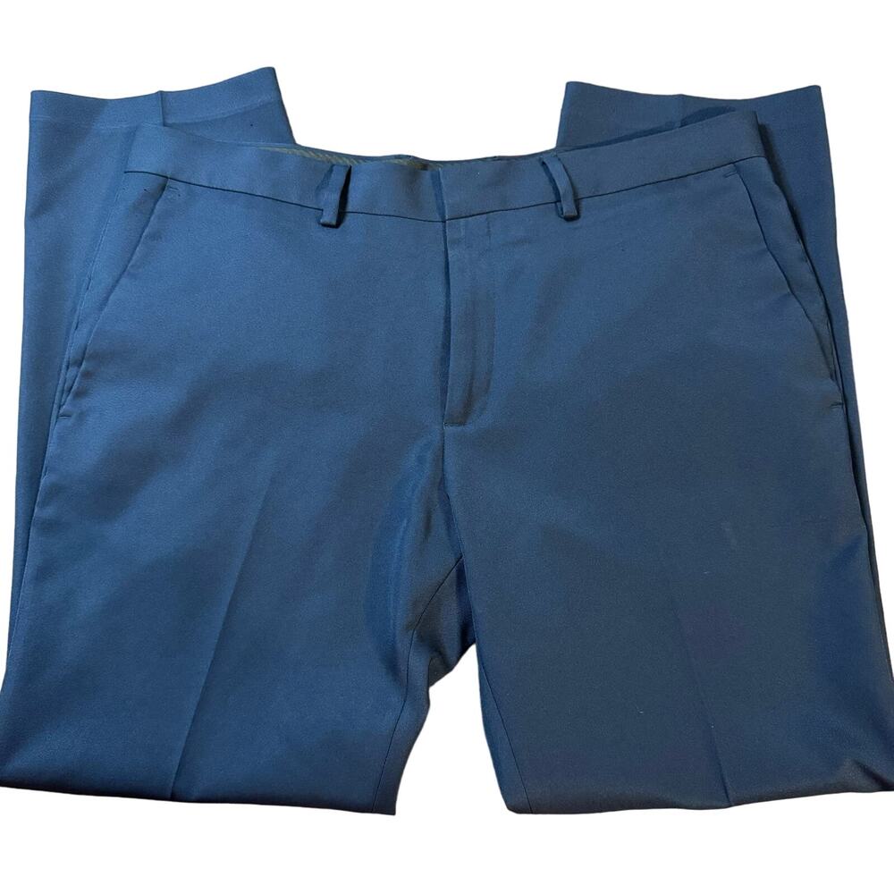 Kenneth Cole Reaction Men's Blue Flat-Front Straight Leg Dress Pants Size 36x30